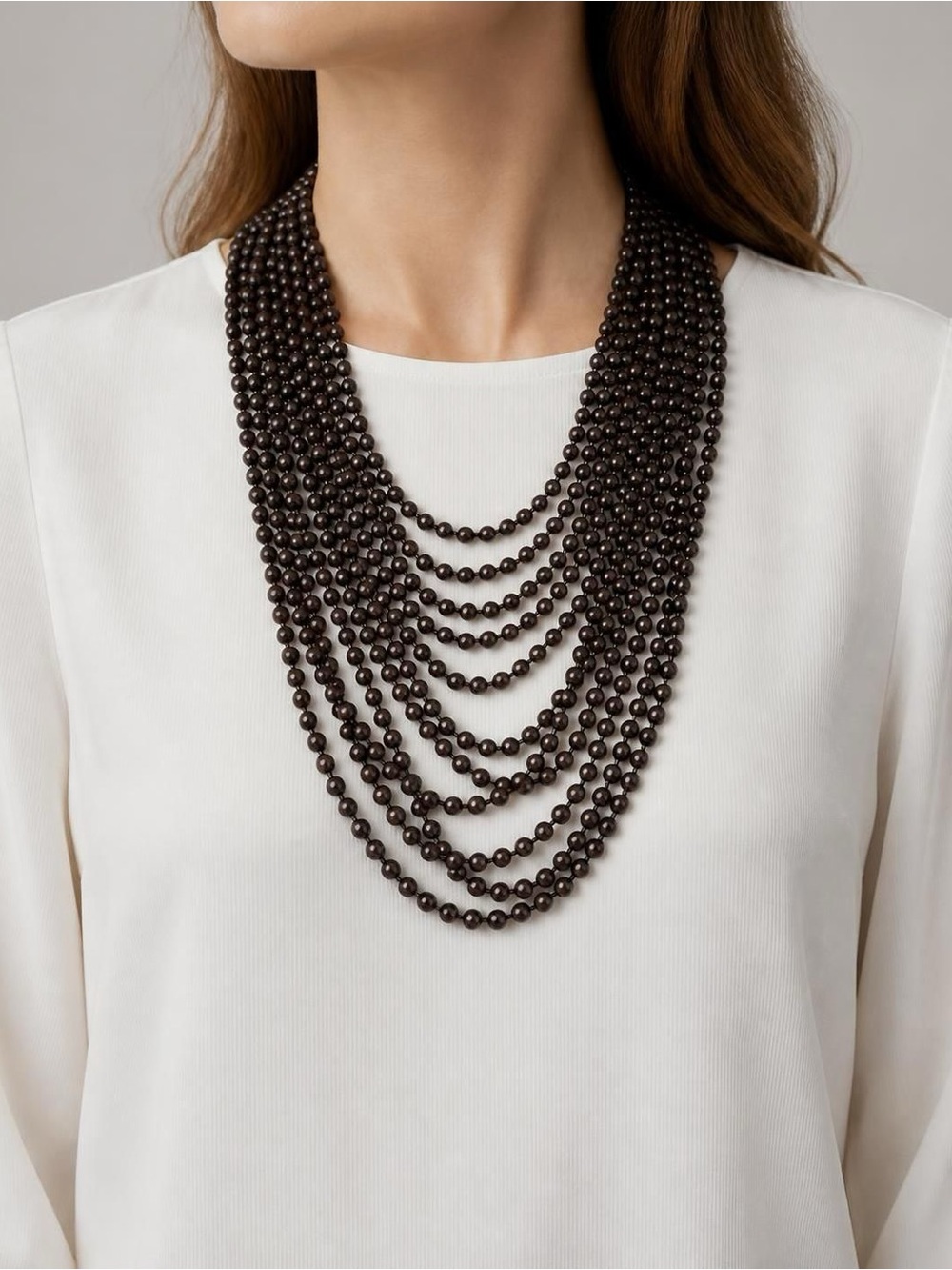 Vintage Estate Find Bronze Bead Multi Strand Bib Necklace